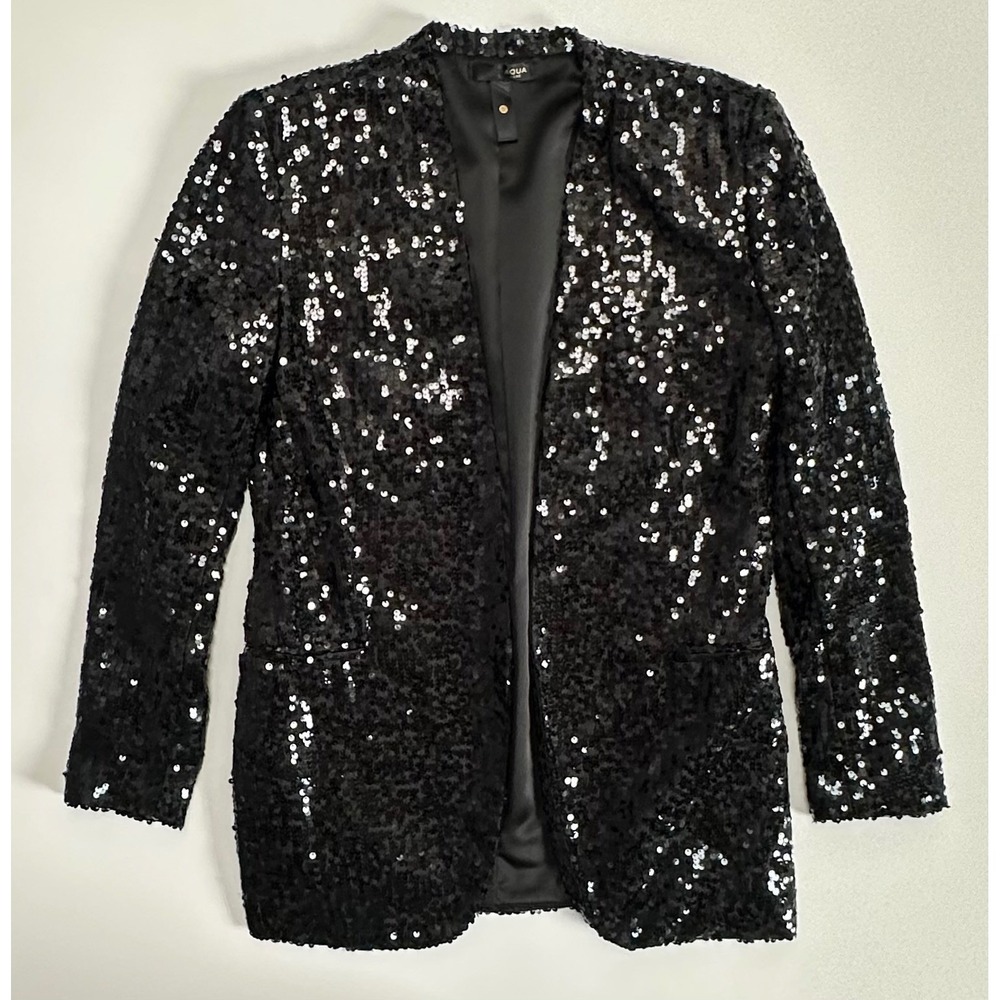AQUA Luxe Black Sequin Open Front Blazer Jacket Sony Studios Costume Small S